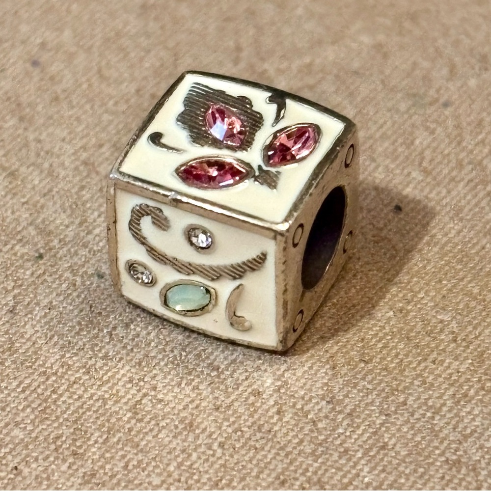 Brighton Aqua Tapestry Taj Cube bead Pink & blue crystal petals on cream Retired - Picture 3 of 8